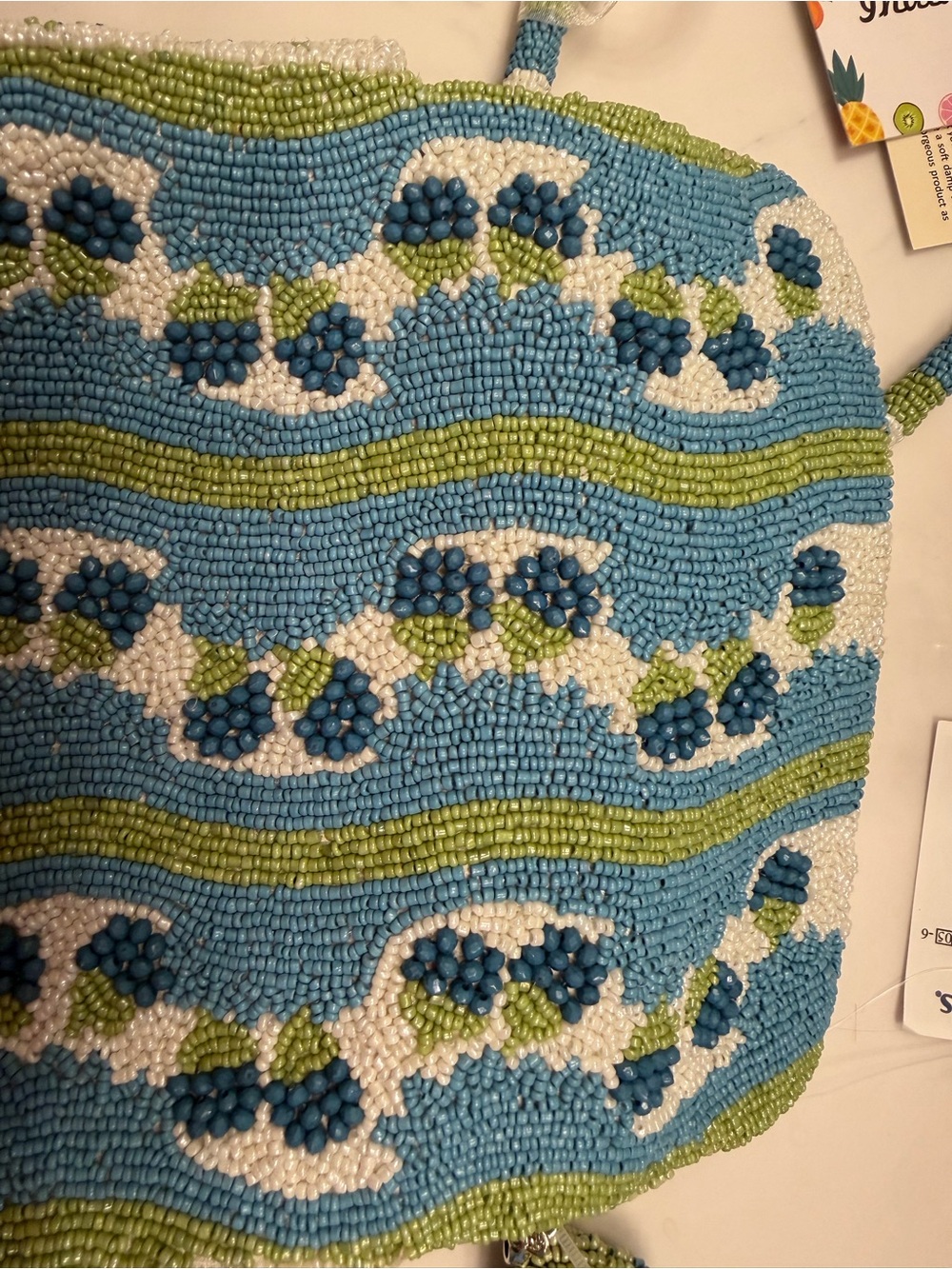Beaded Floral Blue & Green Shoulder Bag - Picture 4 of 10